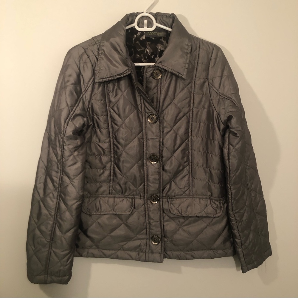 Casual Identity Quilted Jacket Womens S Lightweight Grayish Silver Button Down